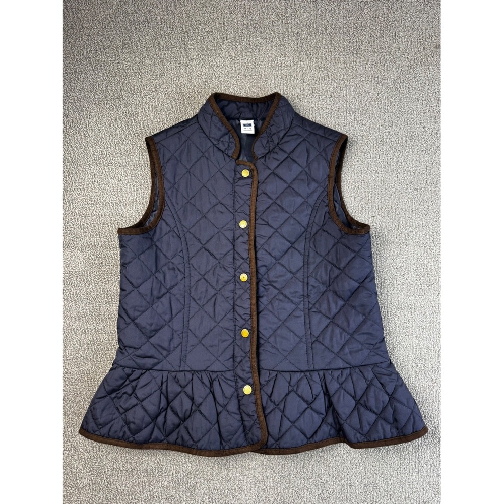 Janie and Jack Vest Girls 10-12 Navy Blue Quilted Peplum Brown‎ Trim Spring Fall
